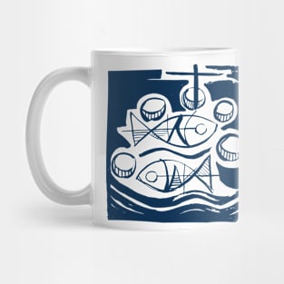 Five bread and two fish vector illustration Mug